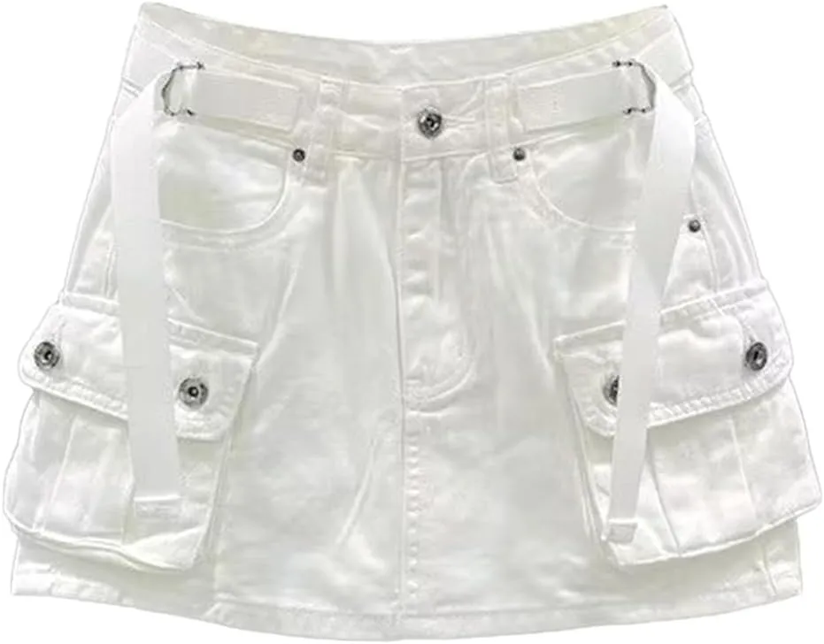 Kinghua Womens Mini Cargo Skirt Low Waist Y2k Short Denim Jean Skirt