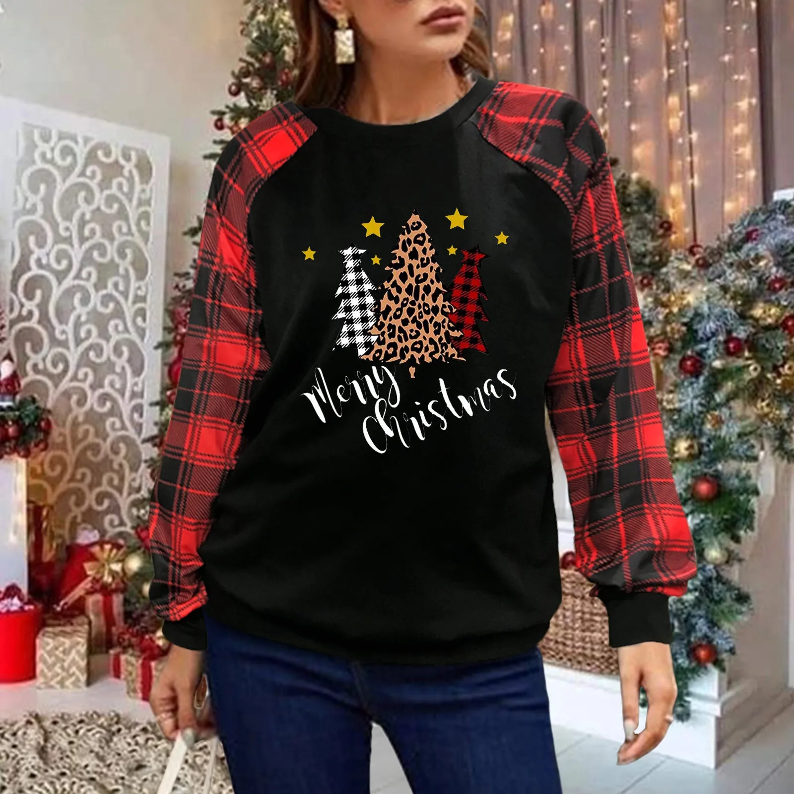 Long Sleeve Crew Neck Graphic Printed Sweater