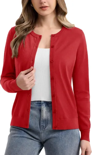 MAGCOMSEN Women's Cardigan Sweaters Lightweight Knit Soft Crew Neck Long Sleeve Open Front Button Spring Casual Cardigan