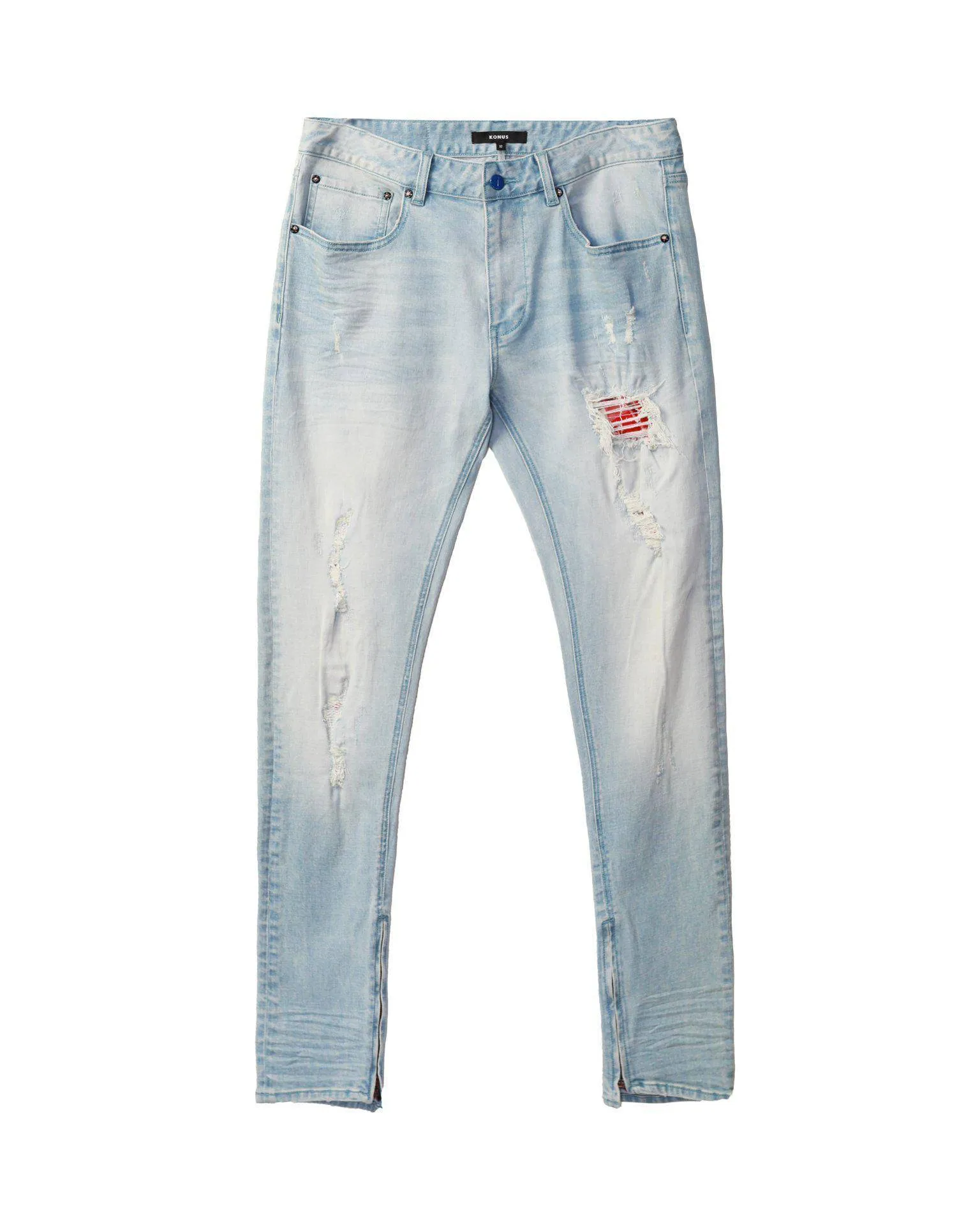 Men's Light Washed Denim With Repair Works