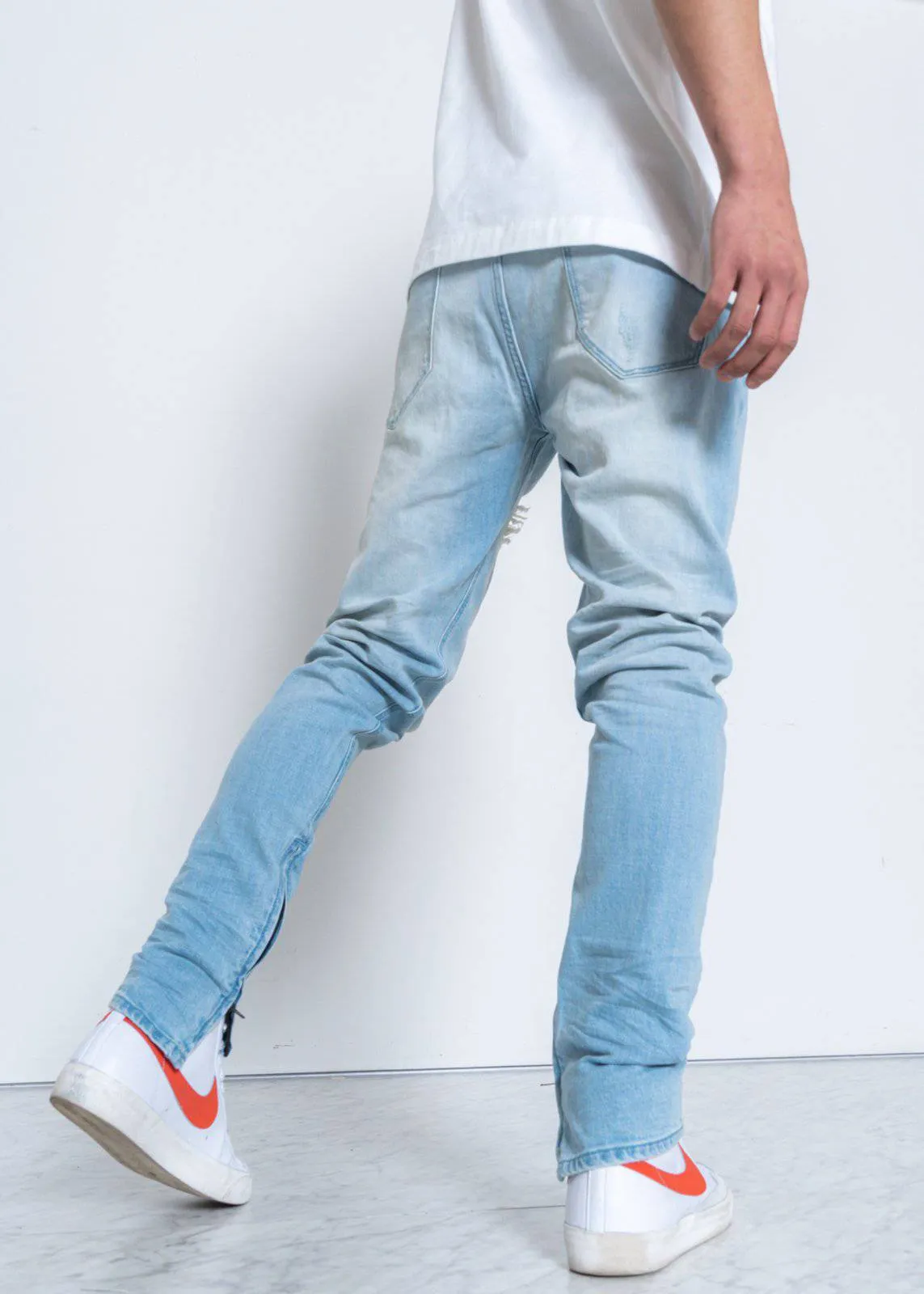 Men's Light Washed Denim With Repair Works
