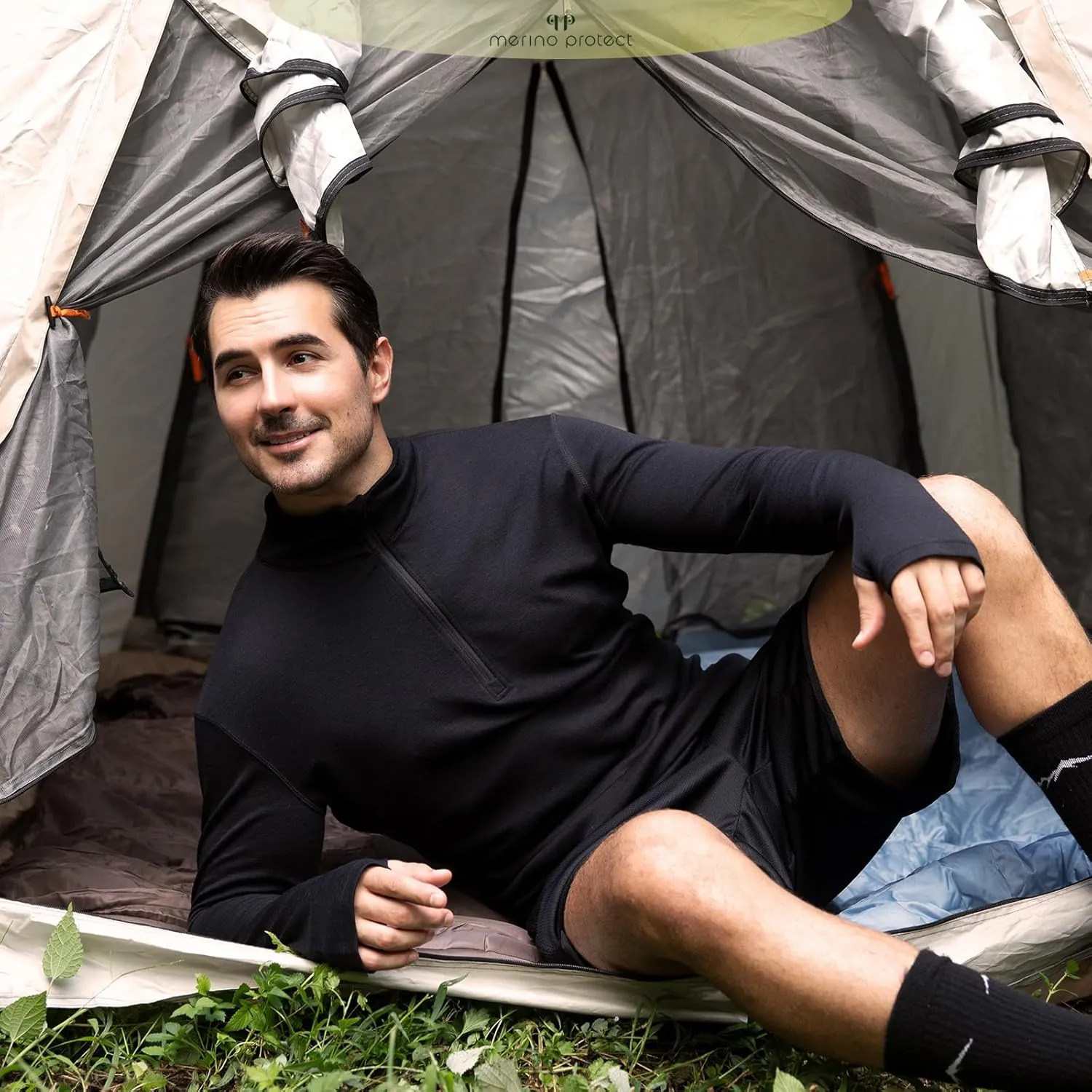 Merino Protect Merino Wool Base Layer Mens Soft Quarter Zip Pullover Sweaters Heavyweight Long Sleeve Shirt Hiking Hunting