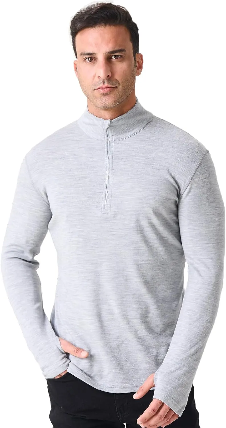 Merino Protect Merino Wool Base Layer Mens Soft Quarter Zip Pullover Sweaters Heavyweight Long Sleeve Shirt Hiking Hunting