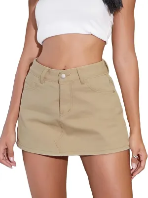 Milumia Women's Split Hem Mini Denim Skort Trendy Mid Waist Jean Skirt with Pocket