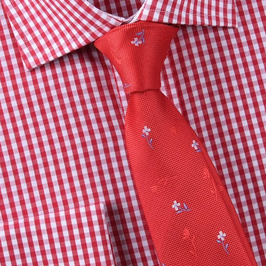 Mini Small Red Gingham Check Pindot Business Formal Dress Shirt