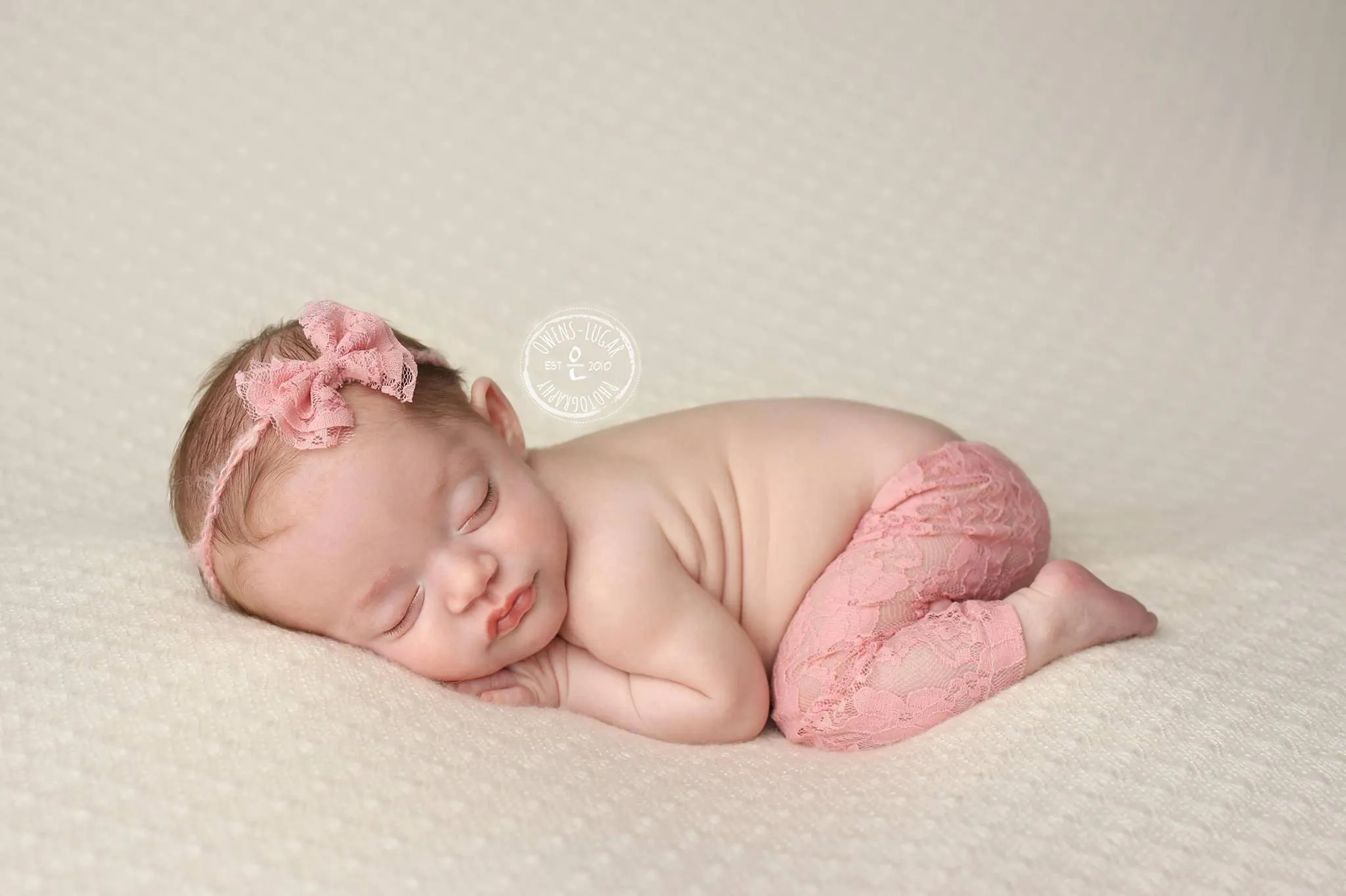 Pink Lace Pants and Lace Bow Mohair Headband