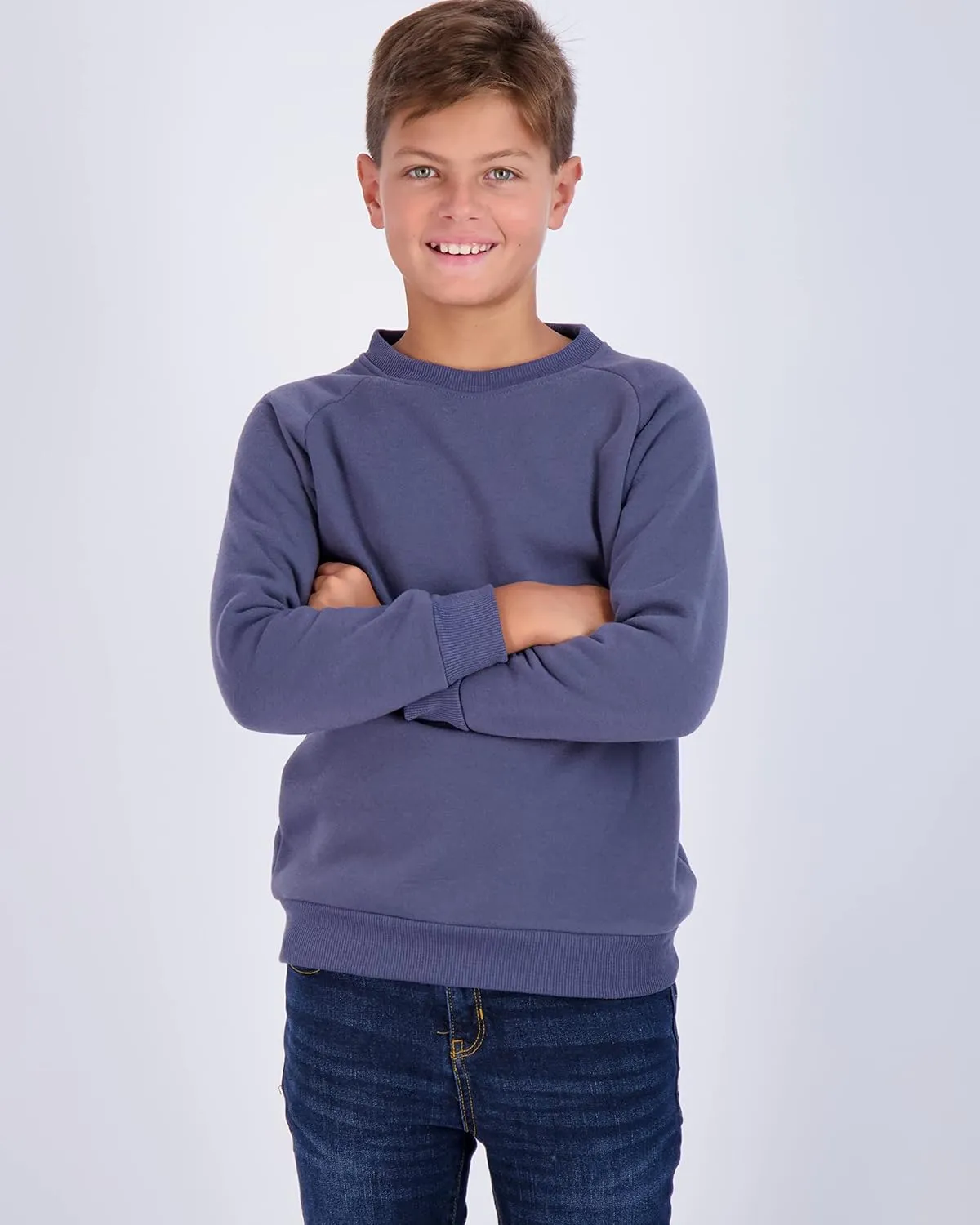Real Essentials 3 Pack Boys' Fleece Crew Neck Long Sleeve Sweatshirt - Soft Pullover Sweaters for Youth Kids Boys & Girls