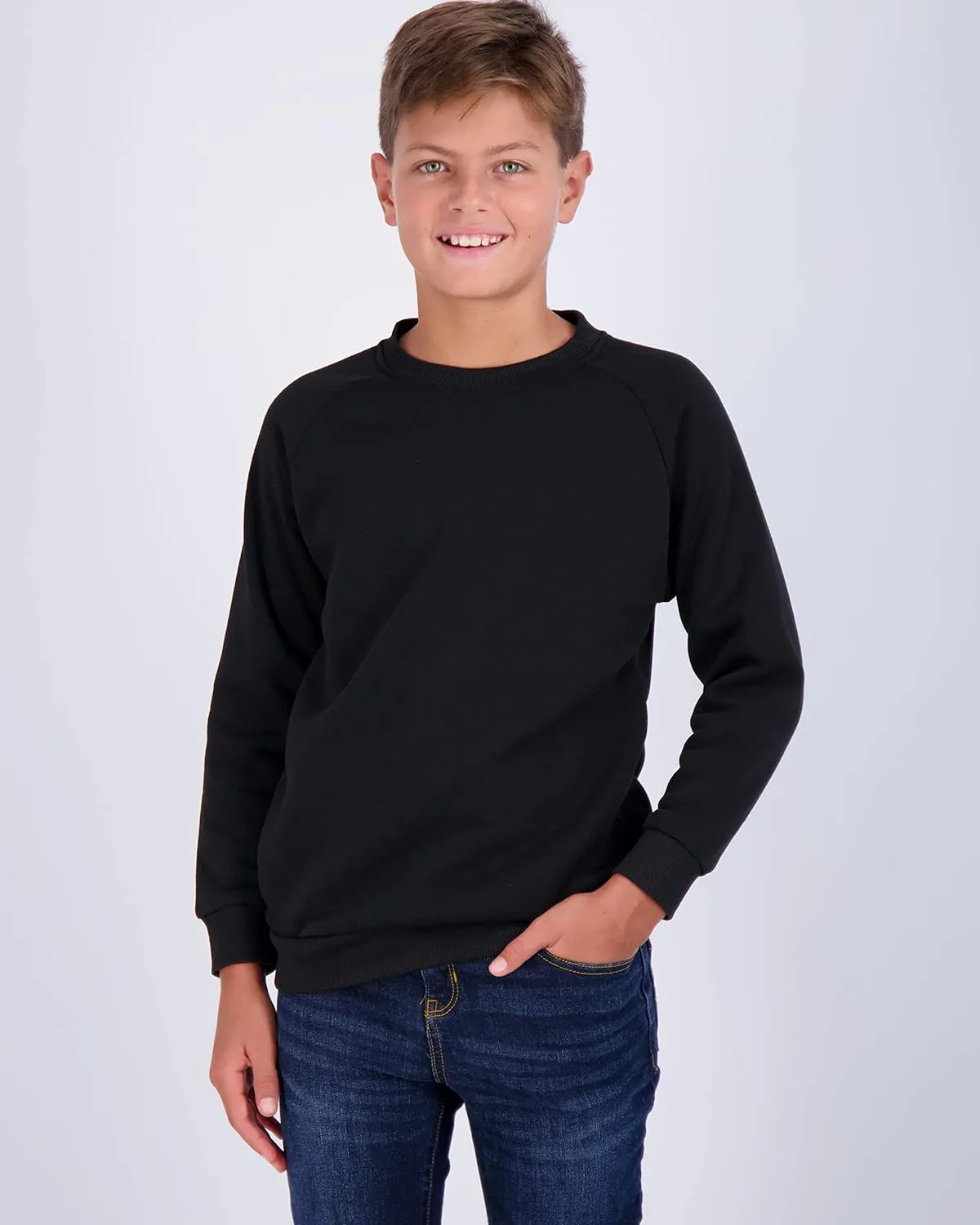 Real Essentials 3 Pack Boys' Fleece Crew Neck Long Sleeve Sweatshirt - Soft Pullover Sweaters for Youth Kids Boys & Girls