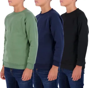 Real Essentials 3 Pack Boys' Fleece Crew Neck Long Sleeve Sweatshirt - Soft Pullover Sweaters for Youth Kids Boys & Girls