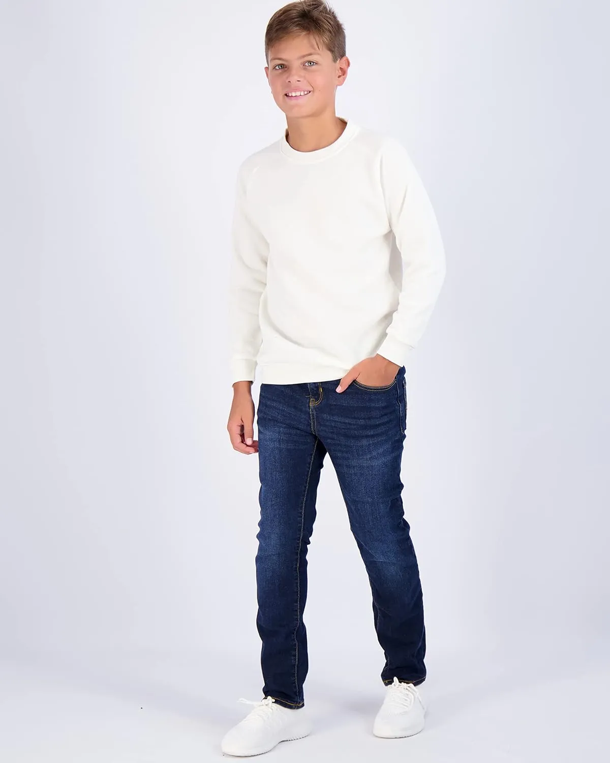 Real Essentials 3 Pack Boys' Fleece Crew Neck Long Sleeve Sweatshirt - Soft Pullover Sweaters for Youth Kids Boys & Girls
