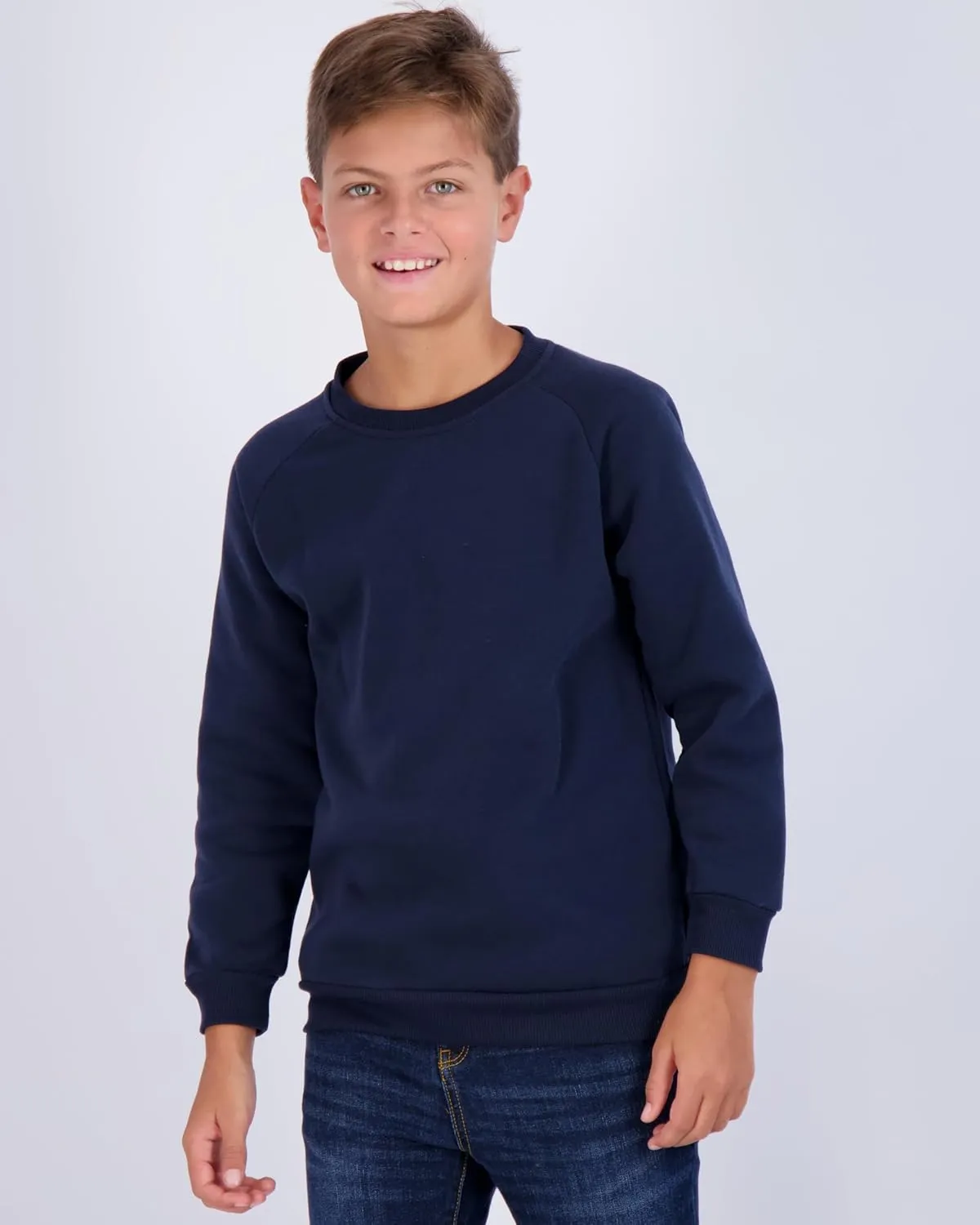 Real Essentials 3 Pack Boys' Fleece Crew Neck Long Sleeve Sweatshirt - Soft Pullover Sweaters for Youth Kids Boys & Girls