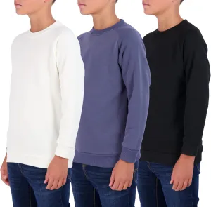 Real Essentials 3 Pack Boys' Fleece Crew Neck Long Sleeve Sweatshirt - Soft Pullover Sweaters for Youth Kids Boys & Girls