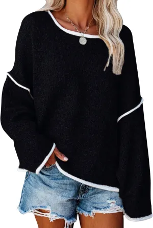 SALENT Women's Casual Oversized Sweaters Loose Soft Chunky Knit Long Batwing Sleeve Pullover Sweater Outfit Sweatshirts Tops