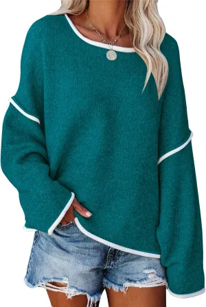 SALENT Women's Casual Oversized Sweaters Loose Soft Chunky Knit Long Batwing Sleeve Pullover Sweater Outfit Sweatshirts Tops