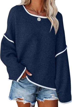 SALENT Women's Casual Oversized Sweaters Loose Soft Chunky Knit Long Batwing Sleeve Pullover Sweater Outfit Sweatshirts Tops