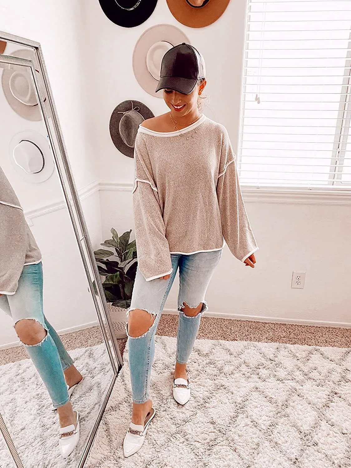 SALENT Women's Casual Oversized Sweaters Loose Soft Chunky Knit Long Batwing Sleeve Pullover Sweater Outfit Sweatshirts Tops