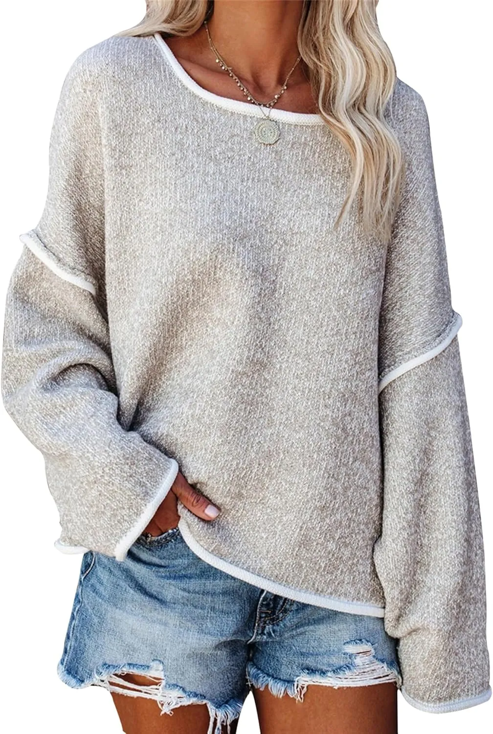 SALENT Women's Casual Oversized Sweaters Loose Soft Chunky Knit Long Batwing Sleeve Pullover Sweater Outfit Sweatshirts Tops