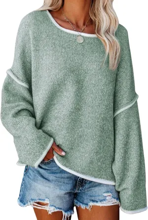 SALENT Women's Casual Oversized Sweaters Loose Soft Chunky Knit Long Batwing Sleeve Pullover Sweater Outfit Sweatshirts Tops