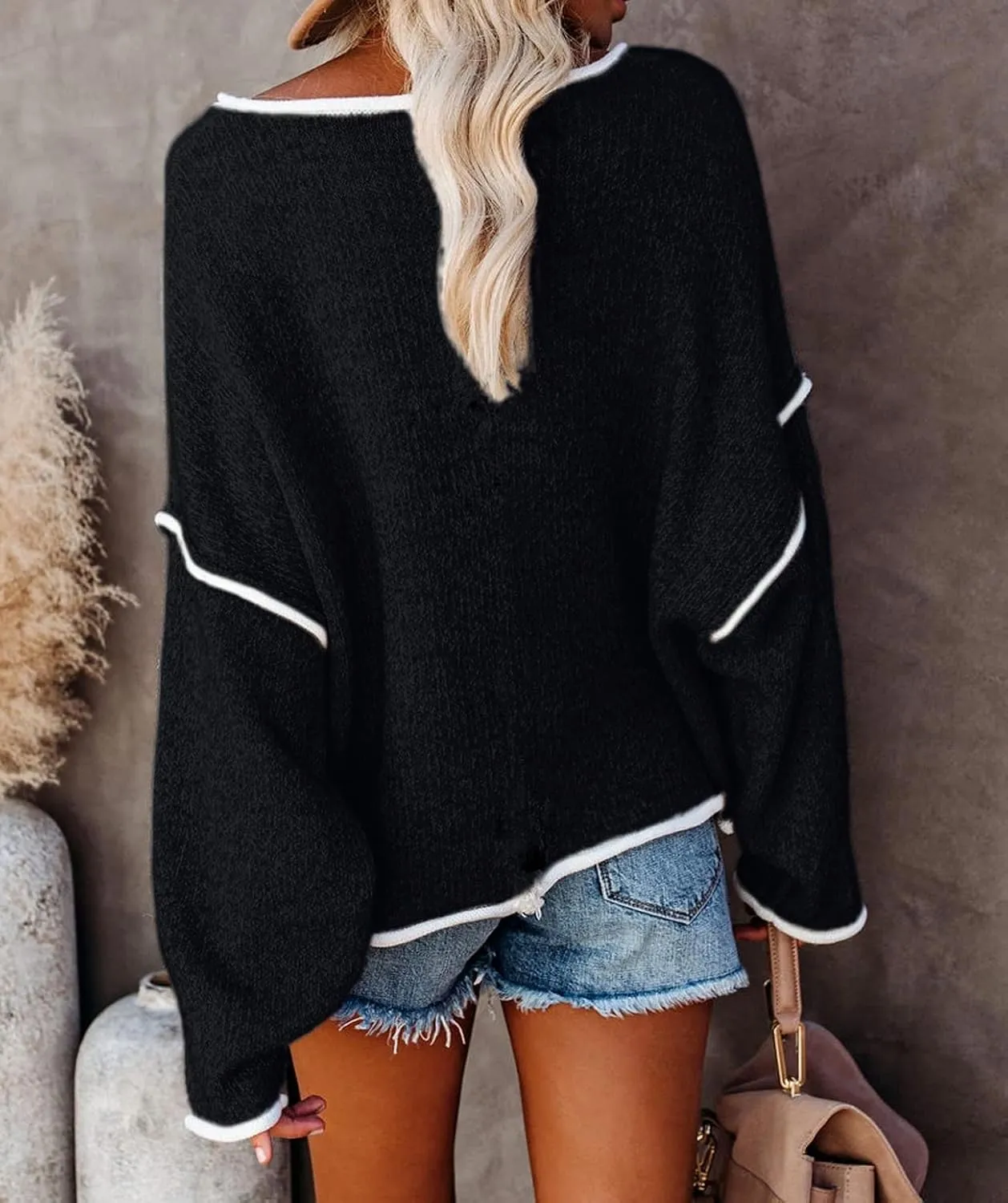SALENT Women's Casual Oversized Sweaters Loose Soft Chunky Knit Long Batwing Sleeve Pullover Sweater Outfit Sweatshirts Tops