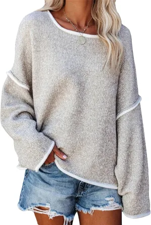 SALENT Women's Casual Oversized Sweaters Loose Soft Chunky Knit Long Batwing Sleeve Pullover Sweater Outfit Sweatshirts Tops