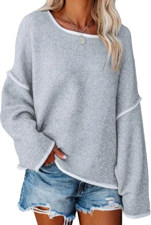SALENT Women's Casual Oversized Sweaters Loose Soft Chunky Knit Long Batwing Sleeve Pullover Sweater Outfit Sweatshirts Tops