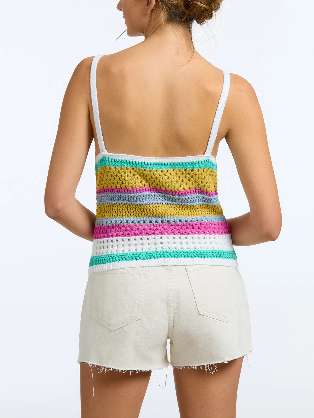 Samantha: 100% Cotton Stripe Crochet Tank