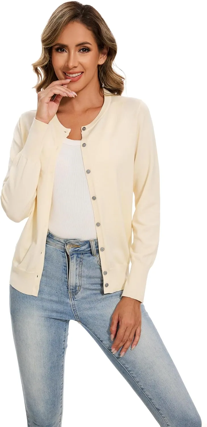 Sixstar Women's Casual Dreesy Cardigan Crew Neck Button Down Long Sleeve Soft Sweaters