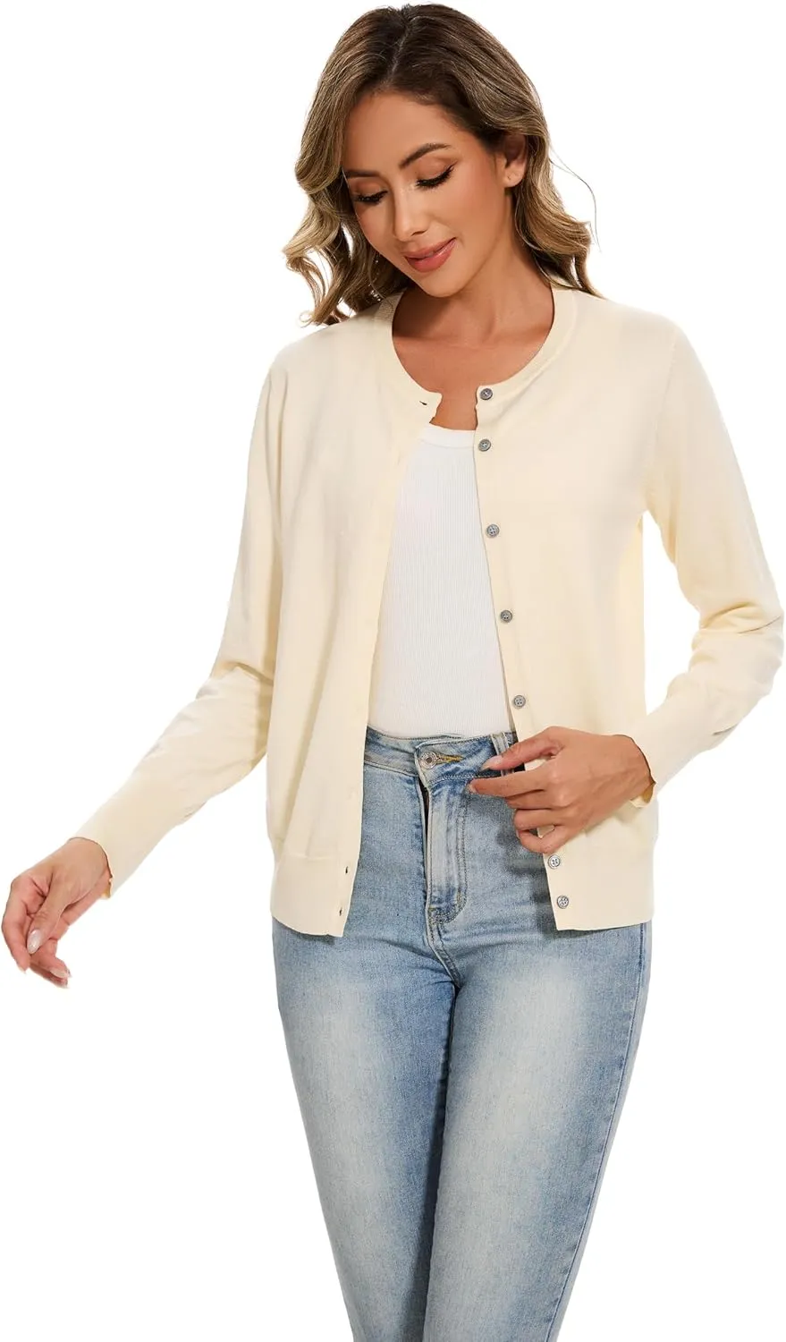 Sixstar Women's Casual Dreesy Cardigan Crew Neck Button Down Long Sleeve Soft Sweaters