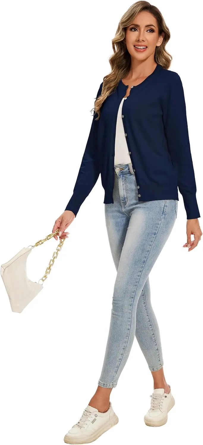 Sixstar Women's Casual Dreesy Cardigan Crew Neck Button Down Long Sleeve Soft Sweaters
