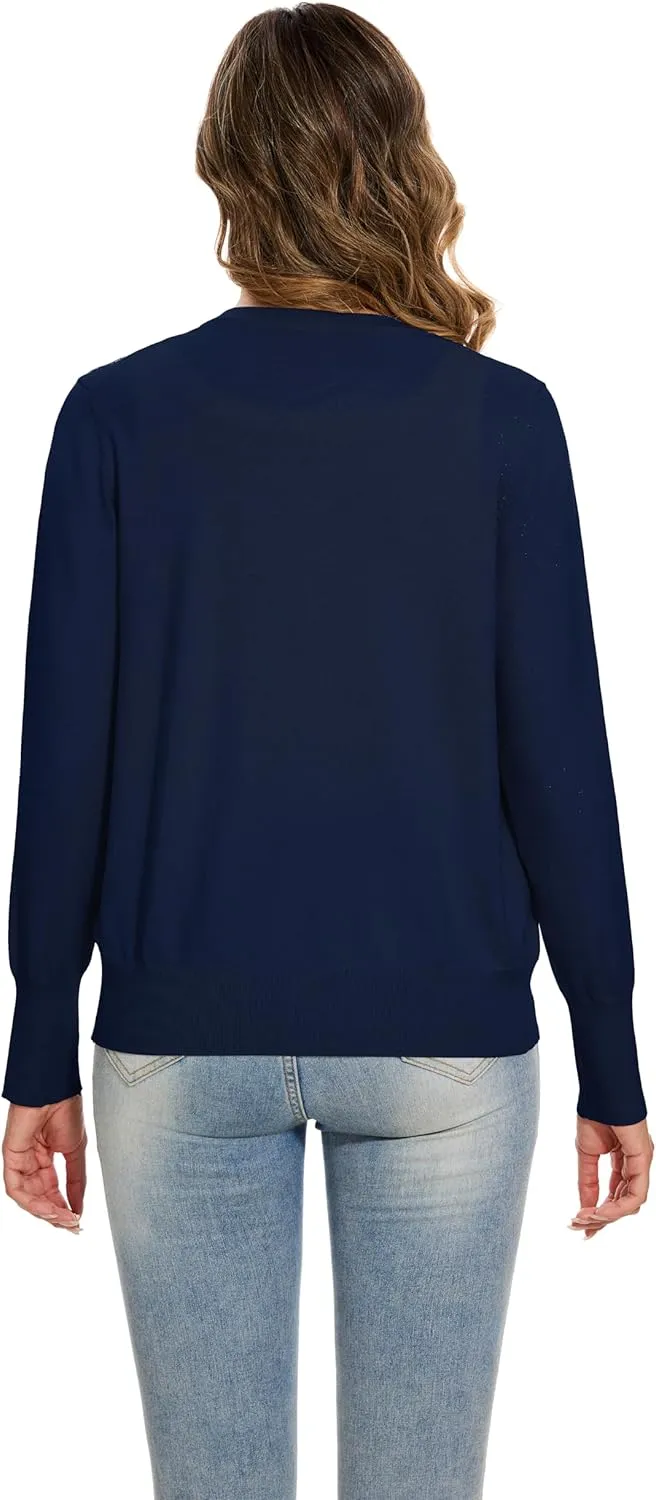 Sixstar Women's Casual Dreesy Cardigan Crew Neck Button Down Long Sleeve Soft Sweaters