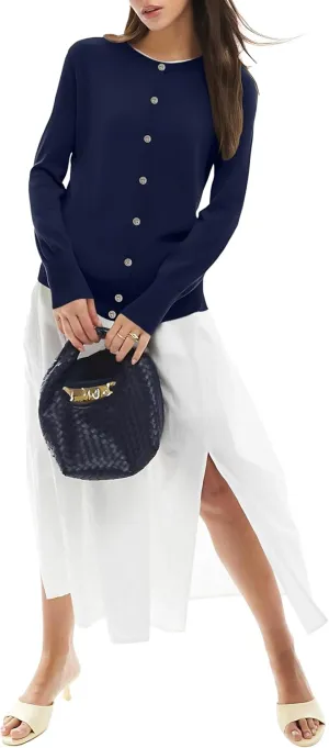 Sixstar Women's Casual Dreesy Cardigan Crew Neck Button Down Long Sleeve Soft Sweaters