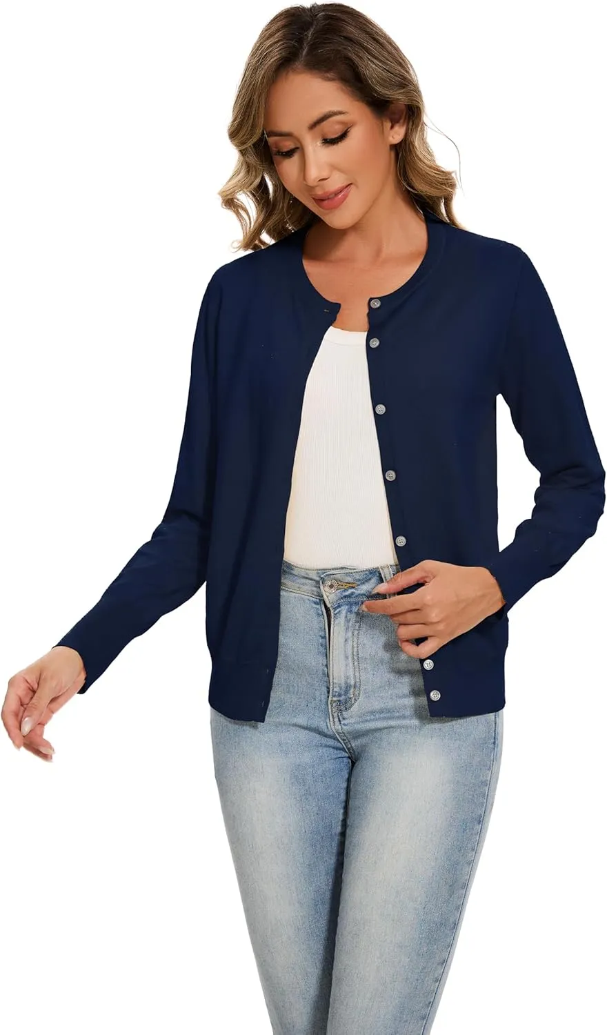 Sixstar Women's Casual Dreesy Cardigan Crew Neck Button Down Long Sleeve Soft Sweaters