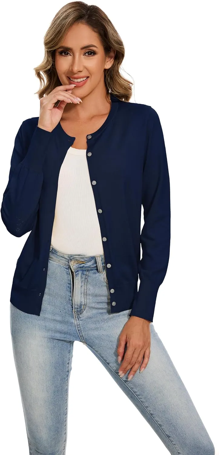 Sixstar Women's Casual Dreesy Cardigan Crew Neck Button Down Long Sleeve Soft Sweaters