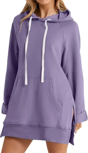 todays daily deals Hoodie Dress for Women 2024 Plus Size Casual Long Sleeve Sweatshirt Soft Comfy Oversized Sweater Fashion Fall Winter Warmy Pullover Tops with Pockets B-purple