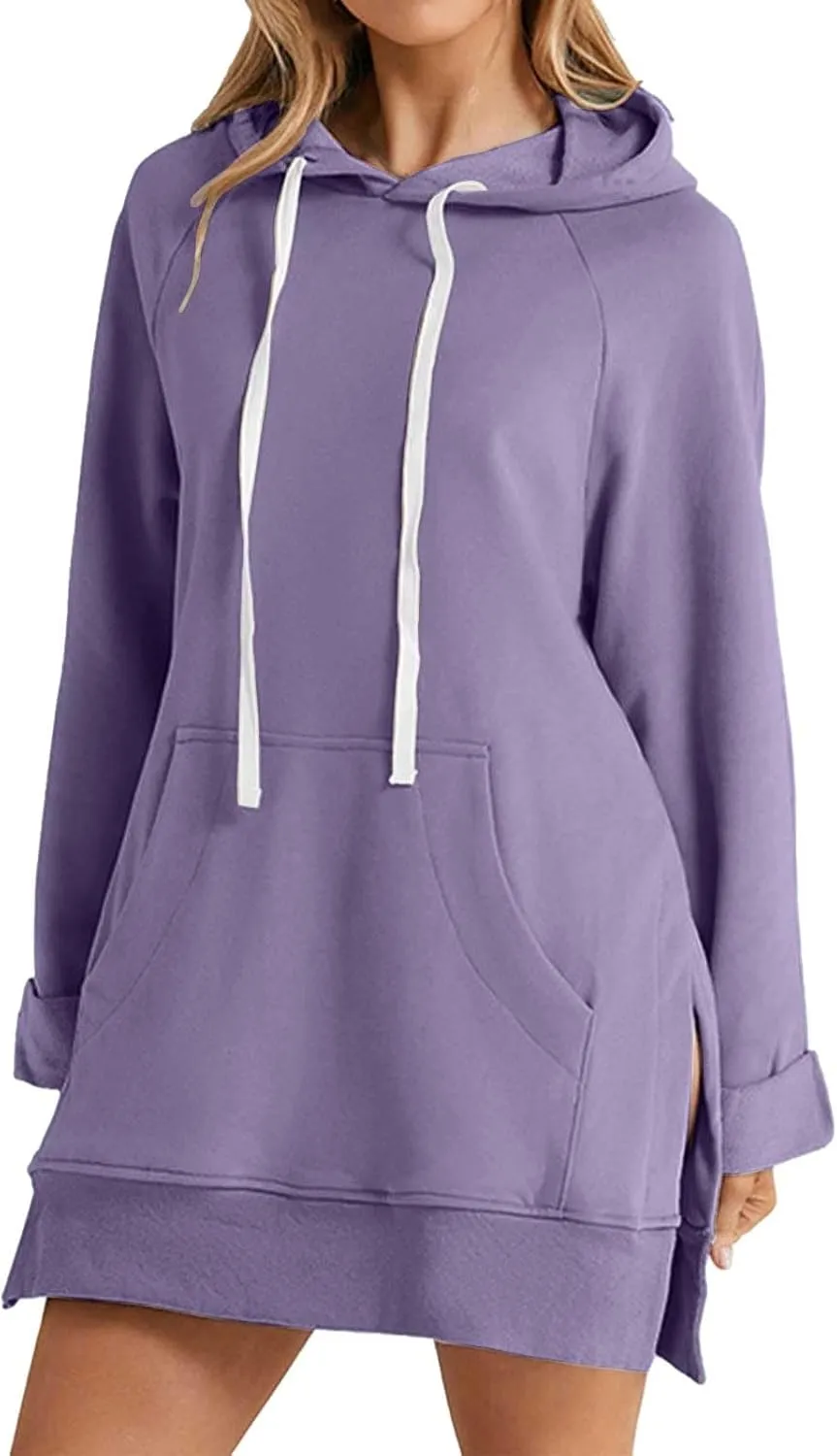 todays daily deals Hoodie Dress for Women 2024 Plus Size Casual Long Sleeve Sweatshirt Soft Comfy Oversized Sweater Fashion Fall Winter Warmy Pullover Tops with Pockets B-purple
