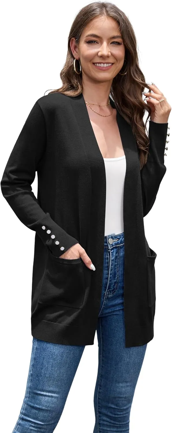 VIISHOW Women Cardigan Sweater Lightweight Open Front Long Sleeve Soft Fine Knit Casual Trendy Kimono Cardigans with Pockets