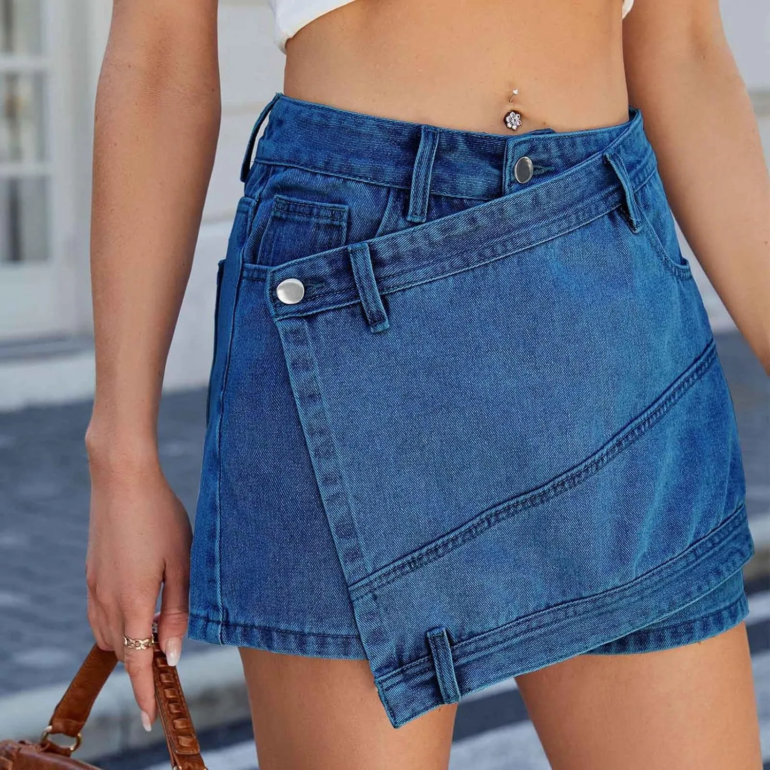 Womens Cowgirl A Line Plain Mini Little Skort for Women Denim Skorts 2025
