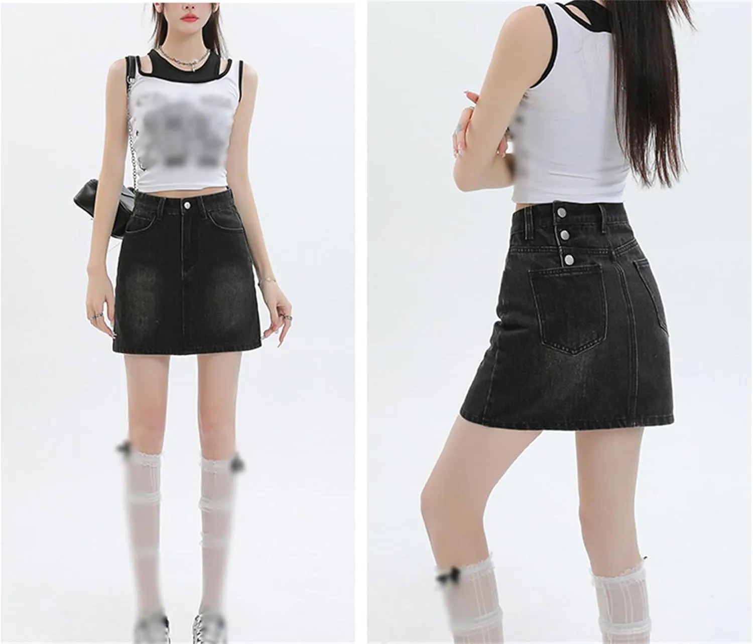 Women's Denim Mini Skort High Waisted Stretch Casual Jean Skirt Trendy Button Up Denim Mini Skirt with Pockets