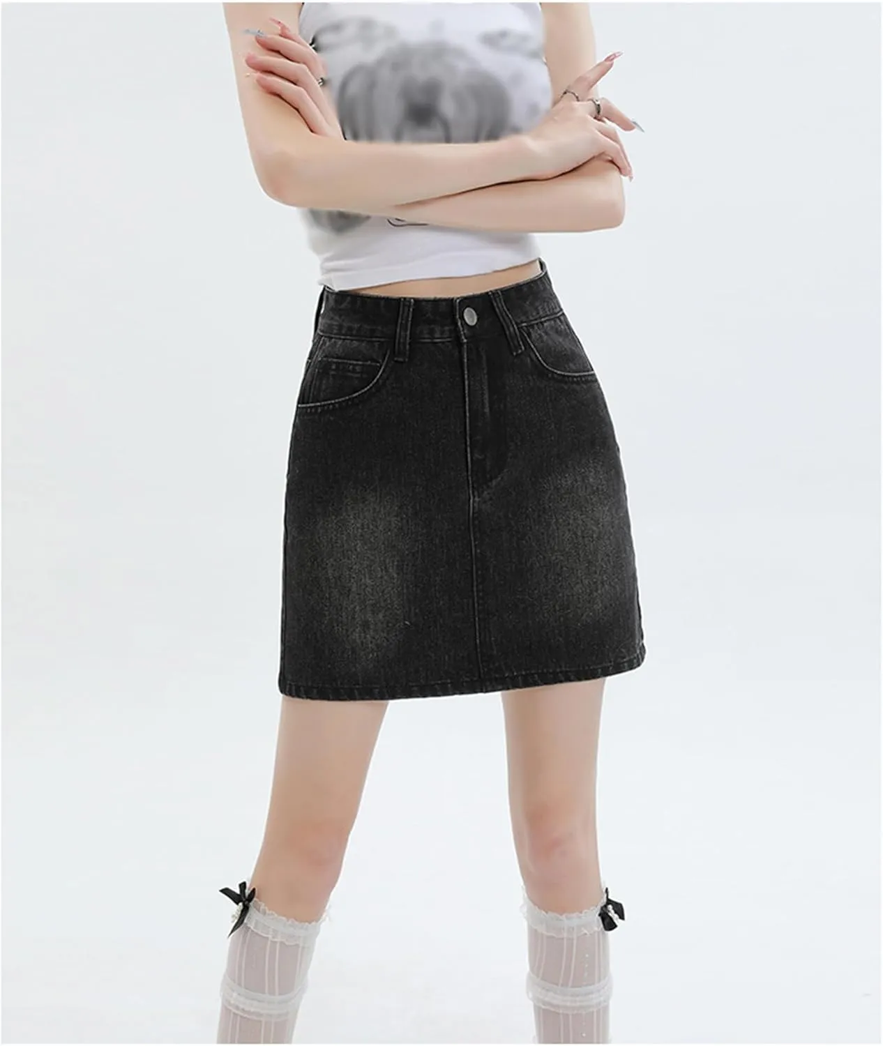 Women's Denim Mini Skort High Waisted Stretch Casual Jean Skirt Trendy Button Up Denim Mini Skirt with Pockets