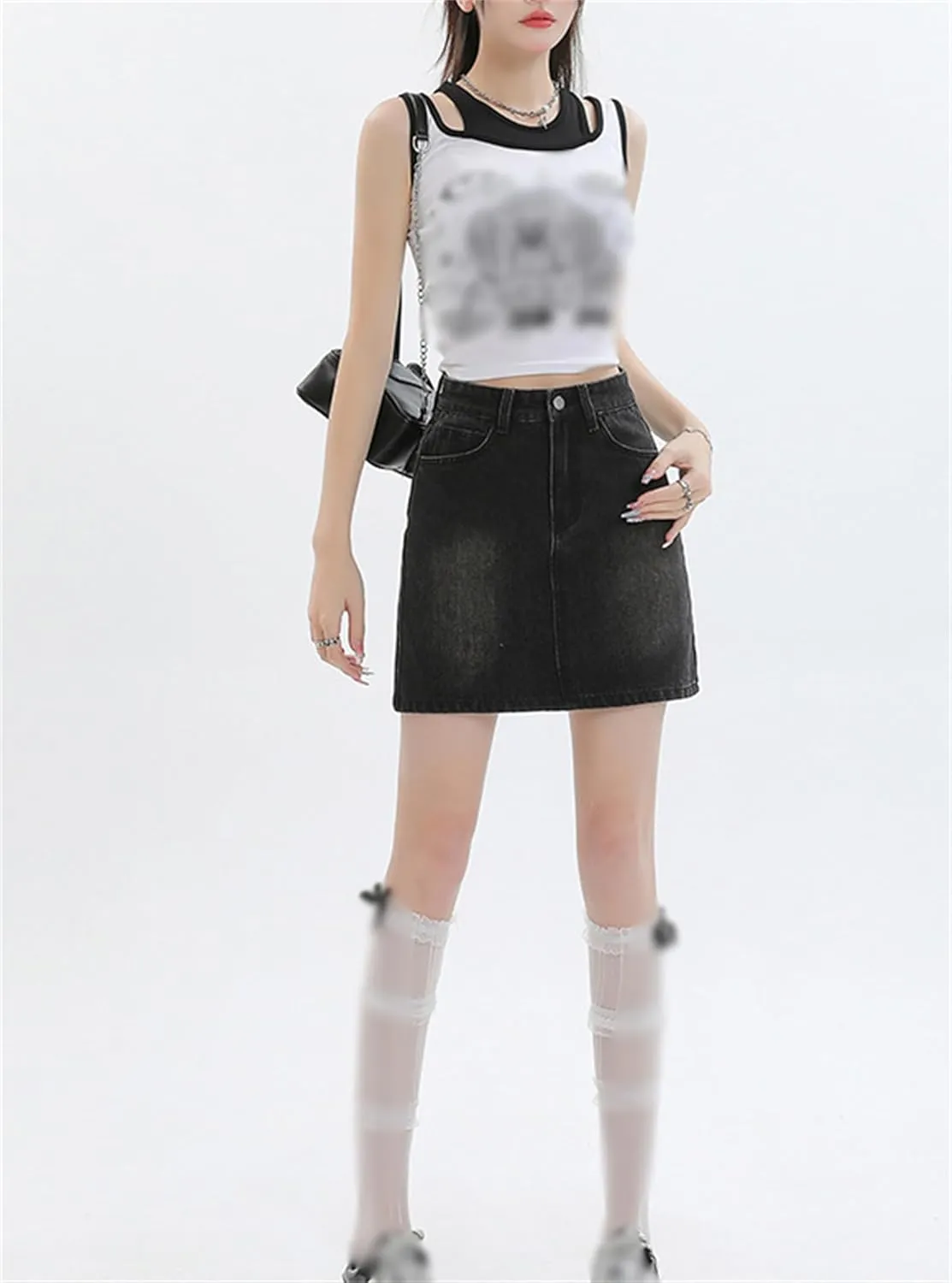 Women's Denim Mini Skort High Waisted Stretch Casual Jean Skirt Trendy Button Up Denim Mini Skirt with Pockets