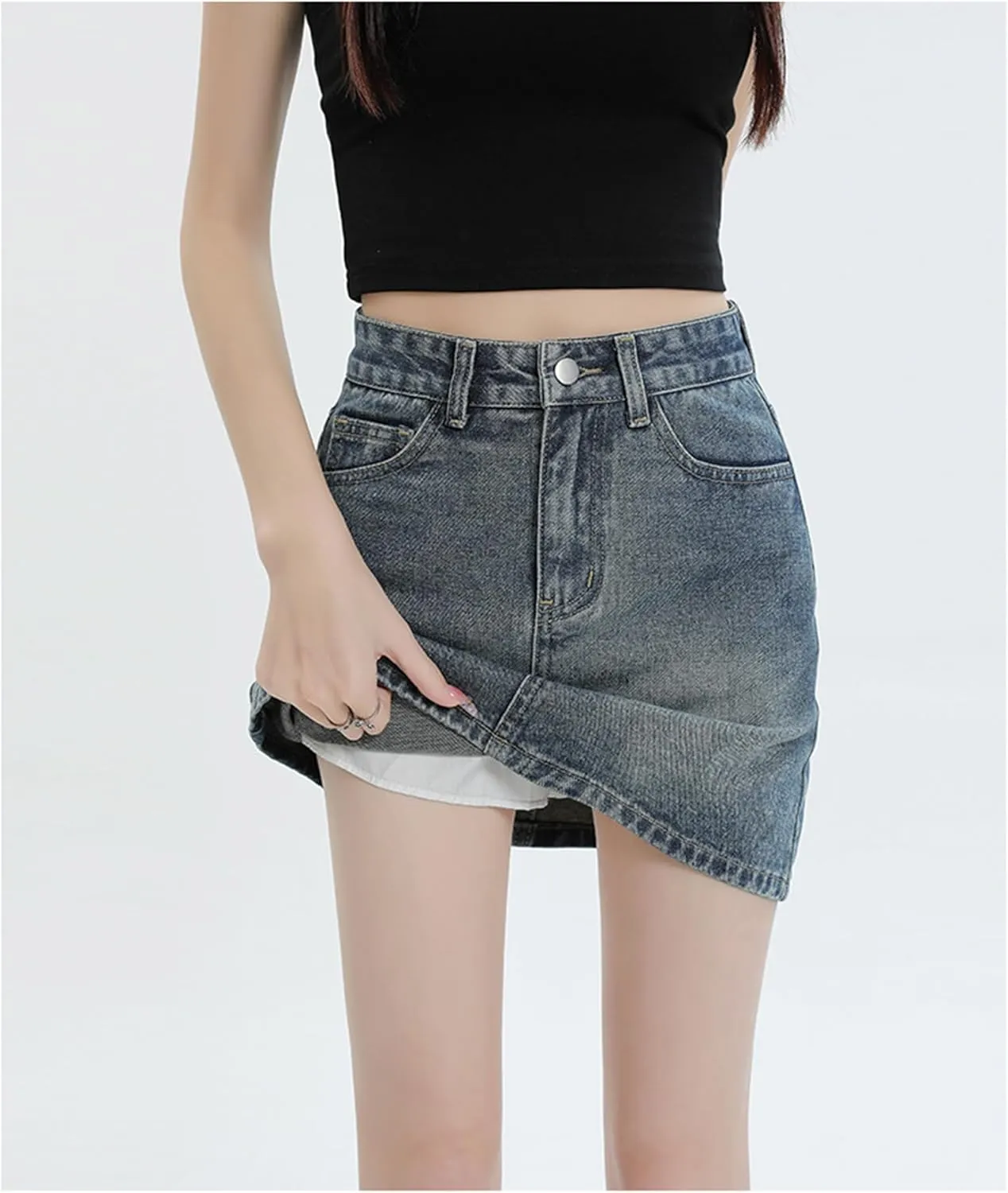 Women's Denim Mini Skort High Waisted Stretch Casual Jean Skirt Trendy Button Up Denim Mini Skirt with Pockets