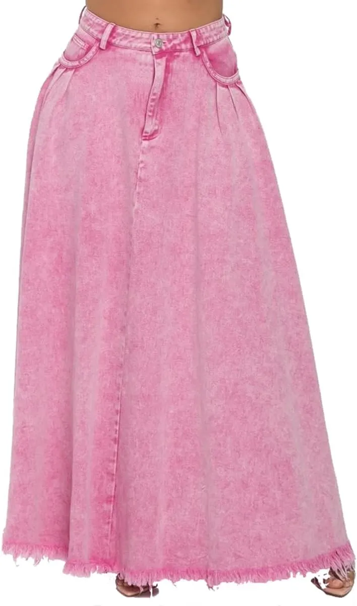 Women's denim skirt Fashion long high waisted midi skirt