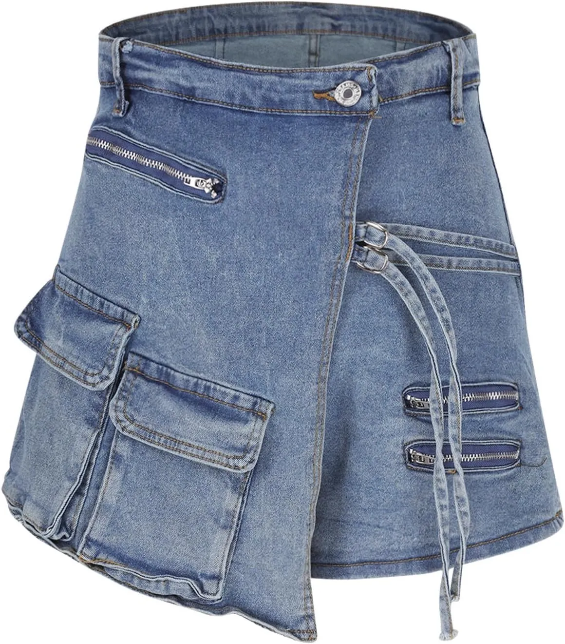 Women's Denim Skirts Dresses Stretchy Asymmetrical Jean Skirt Shorts High Waisted Trendy Denim Bodycon Skirt 2025 Fashion