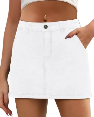 Womens High Waisted Denim Mini Skirt with Shorts Casual Summer Trendy Mini Jean Skirt Jean Skorts
