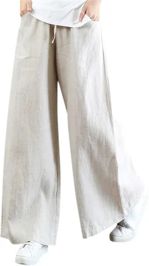 Women's Linen Summer Fashion Pant Trousers Low Waist Wide Leg Slim-Fit Palazzo Lounge Pants Work Business