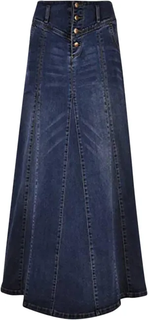 Women's Retro Exposure Button Fly Packaged Hip A Line Maxi Long Denim Skirt Skirts for Women Trendy