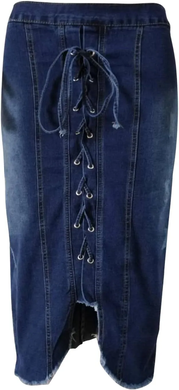Womens Skirt for Women Linen Denim Western Pencil Midi Knee Length Skirt 2025 Regular Fit