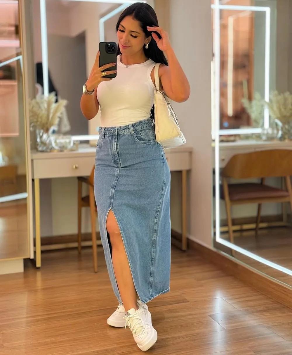 Women's Skirt Y2k Denim Skirt High Waisted Slit Skirt Streetwear Trendy Clothing