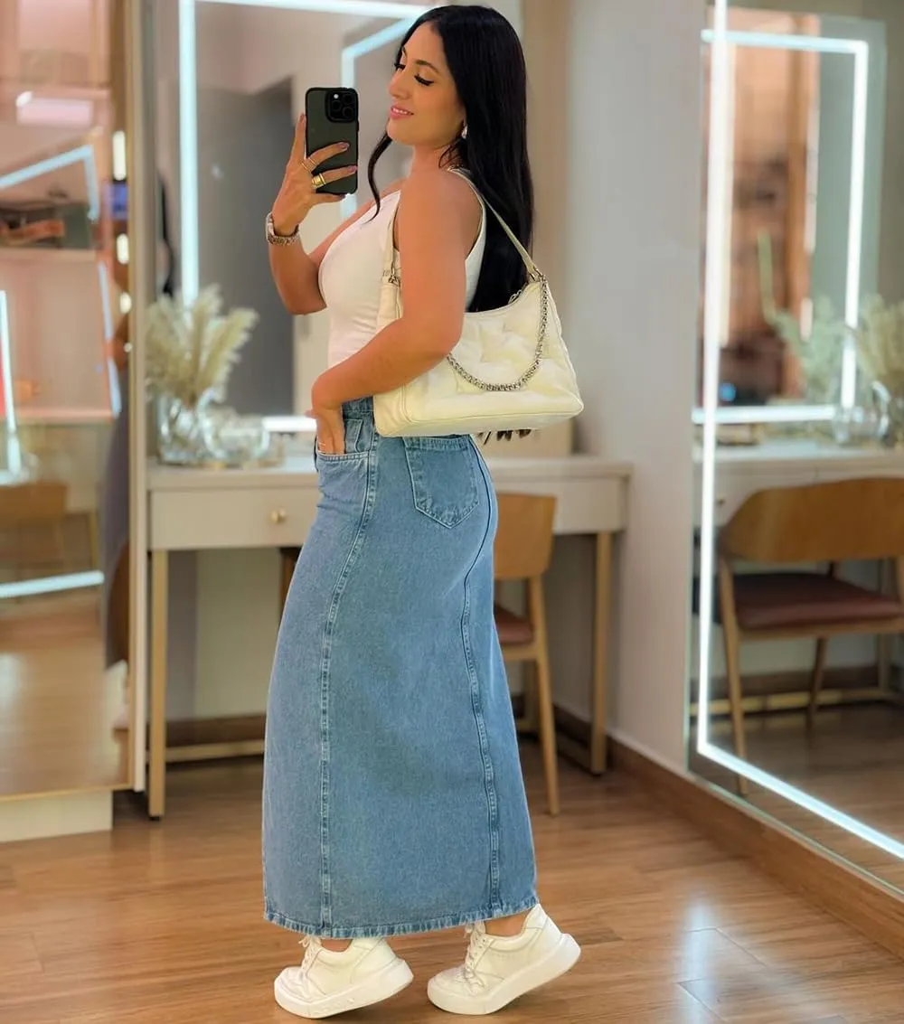 Women's Skirt Y2k Denim Skirt High Waisted Slit Skirt Streetwear Trendy Clothing