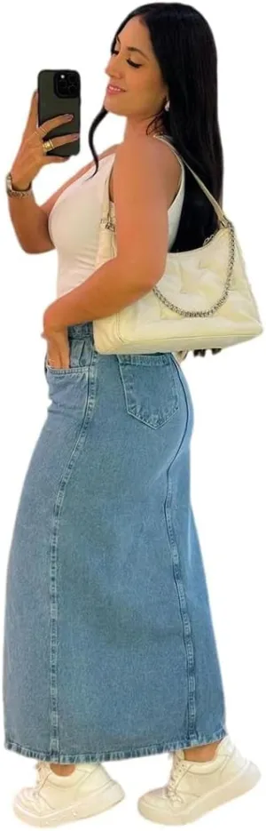 Women's Skirt Y2k Denim Skirt High Waisted Slit Skirt Streetwear Trendy Clothing